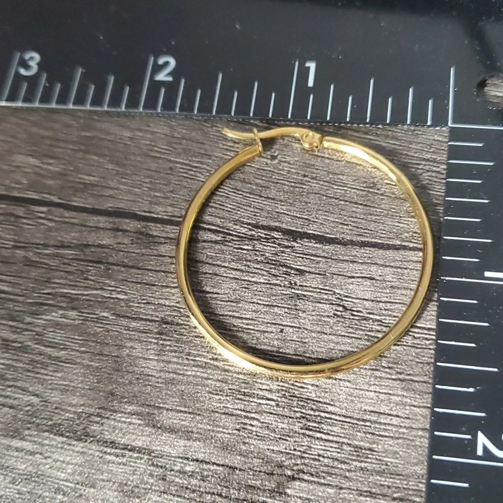 Elegant Gold Tone Classic Hoop Earrings E184